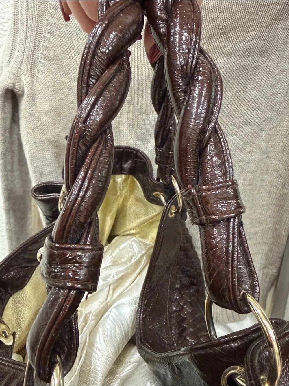 Loeffler Randall Brown Woven Leather Hobo Shoulder Bag